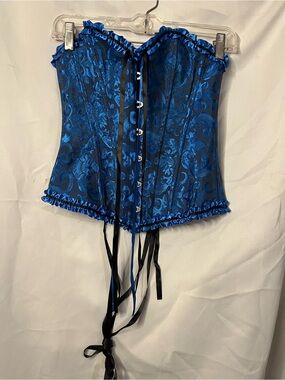 Unbranded Blue Floral Brocade Corset Top - Women Intimates Size S